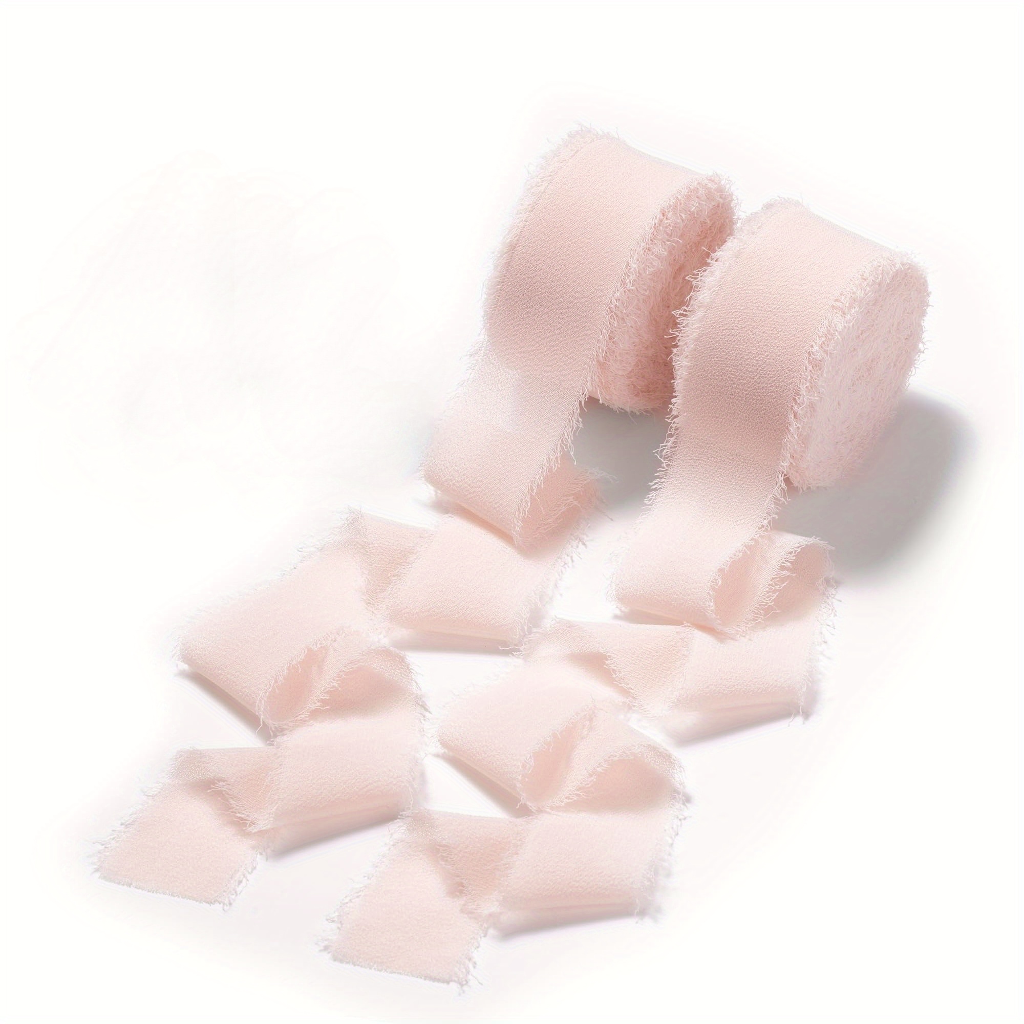 Image of Pink Ribbon 1.1 Inch X 2 Rolls Total 17.5 Yards Handmade Fringe Chiffon Ribbon For Wrapping Wedding Invitations Bridal Bouquets Crafts Home Decor Christmas
