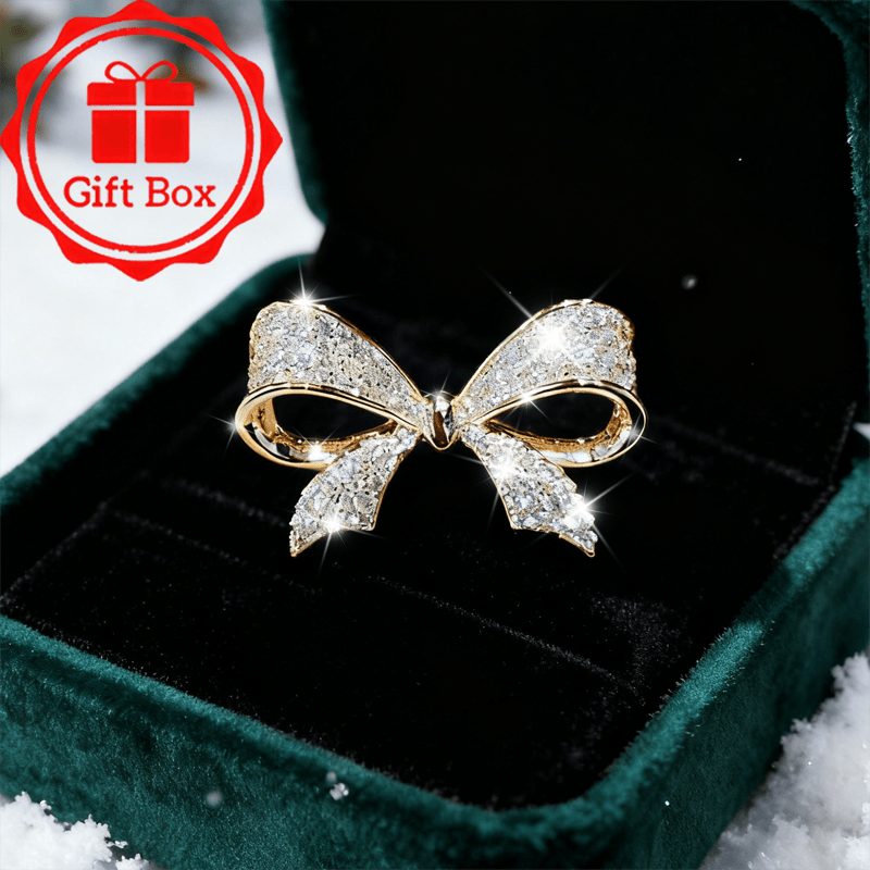 Image of 1pc 18k Golden Plated Bow Brooch With Gift Box - Elegant European Pin Suitable For, Christmas, Weddings, Parties & Wear - Luxury French Accessory
