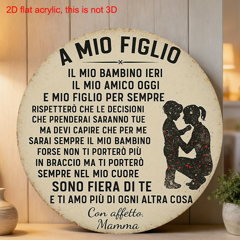 TEMU Piatto 2D, [Piatto 2D] 1 pz Messaggio da a Figlio da Parete in Metallo, Targa in Alluminio 7.9"�7.9" con Citazione d'Amore Italiana e Silhouette
