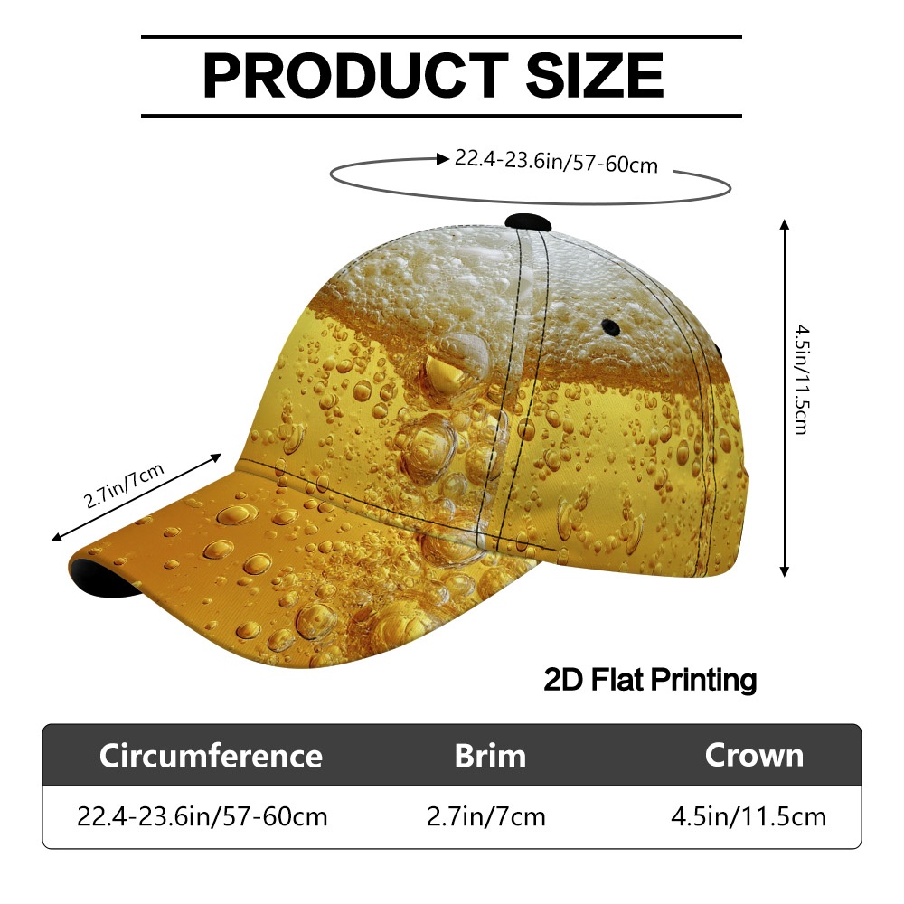 TEMU 1pc Comfortable Snapback Duckbill Baseball Cap With Oktoberfest Golden Beer Bubbles Pattern - Adjustable Lightweight Cap For , Vacation Travel &