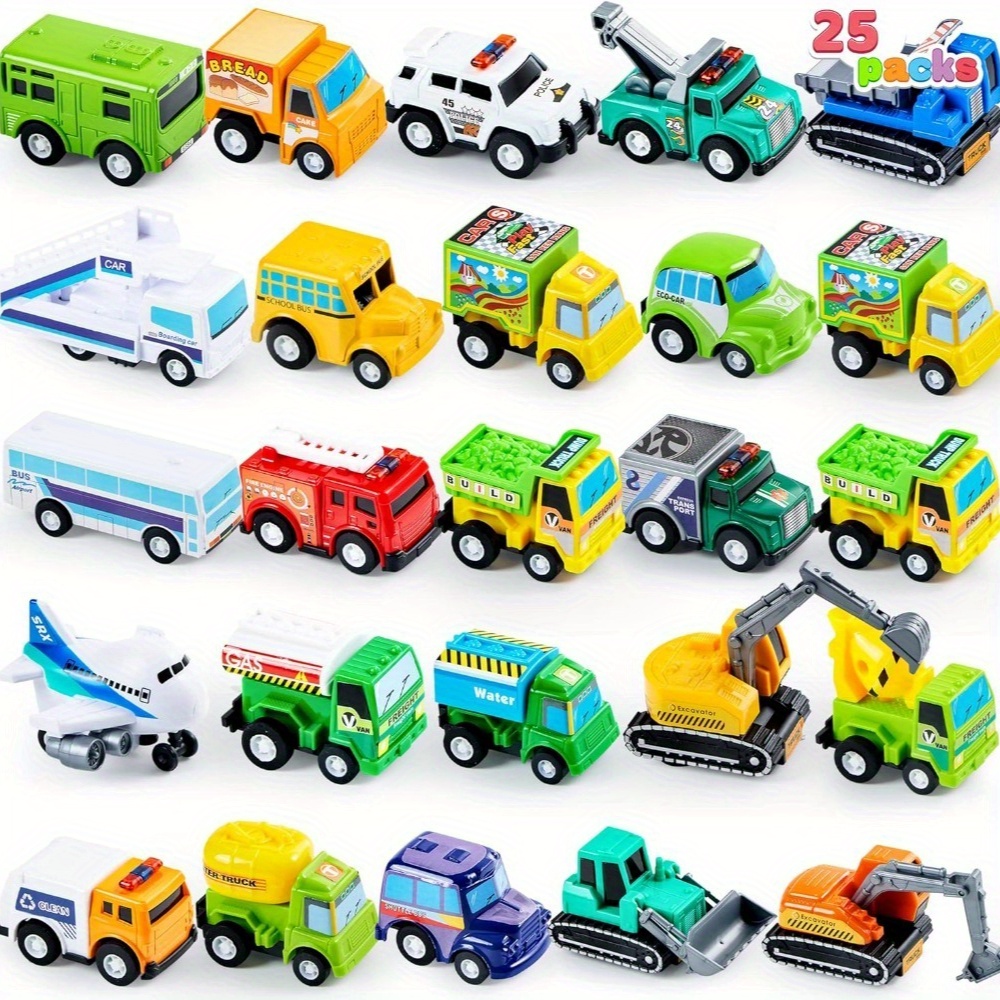 TEMU 25pcs Pull Back Cars And Trucks Toy Vehicles Set For And Boys Kids Play Set, Die-cast Car, Party Favors, School Gifts, Goodie Bags Stuffers For