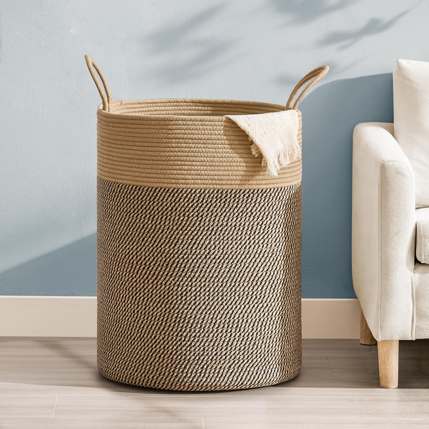 TEMU 1-11pcs Large Storage Baskets With Handles, Cylindrical Woven Rope Baskets, Blanket Baskets, Yoga Mat Storage Baskets, Laundry Baskets, Storage