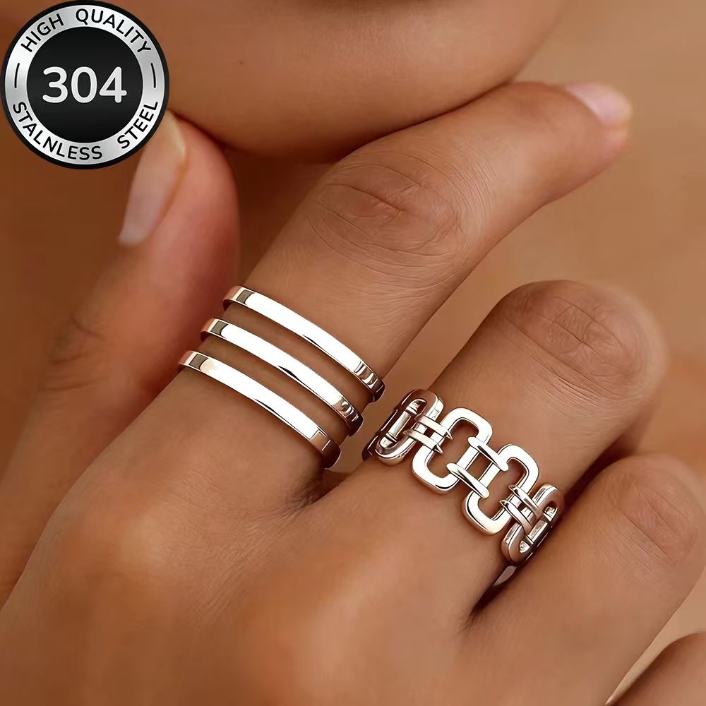 2pc Golden Stackable Open Ring Set, High-Quality Stainless Steel