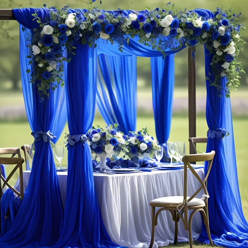 TEMU Lot de 2 voilages bleu roi à passe-tringle, en tulle voilé et fluide avec une chute pour un look premium et accrocheur. La à passe-tringle une