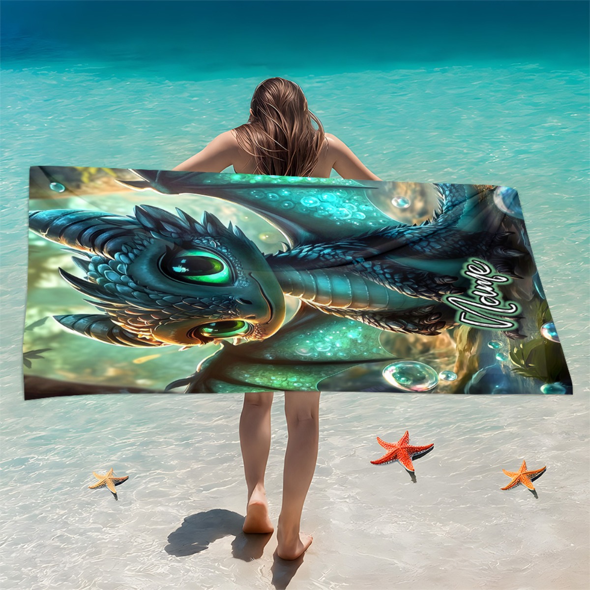 Custom Name Beach Towel with Dragon Design