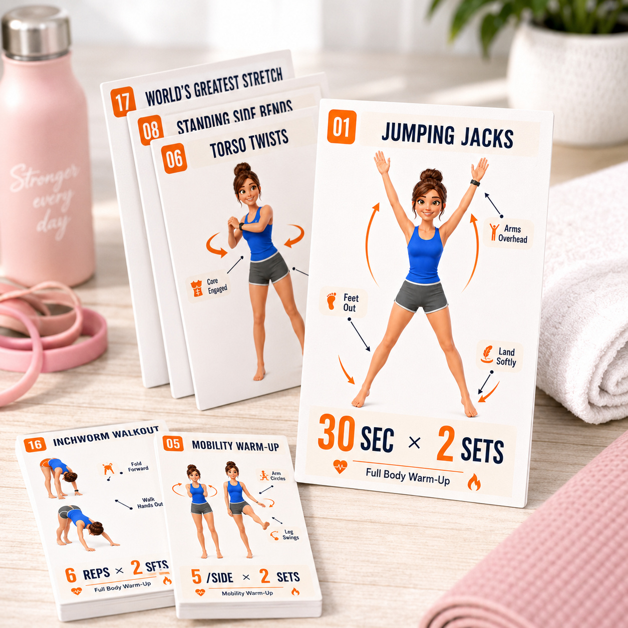 TEMU 20pcs Exercise Flashcard Set, Back To School Fitness Guide Cards, Learning Body Movement Activity, Dynamic Stretching And Mobility Routine Cards