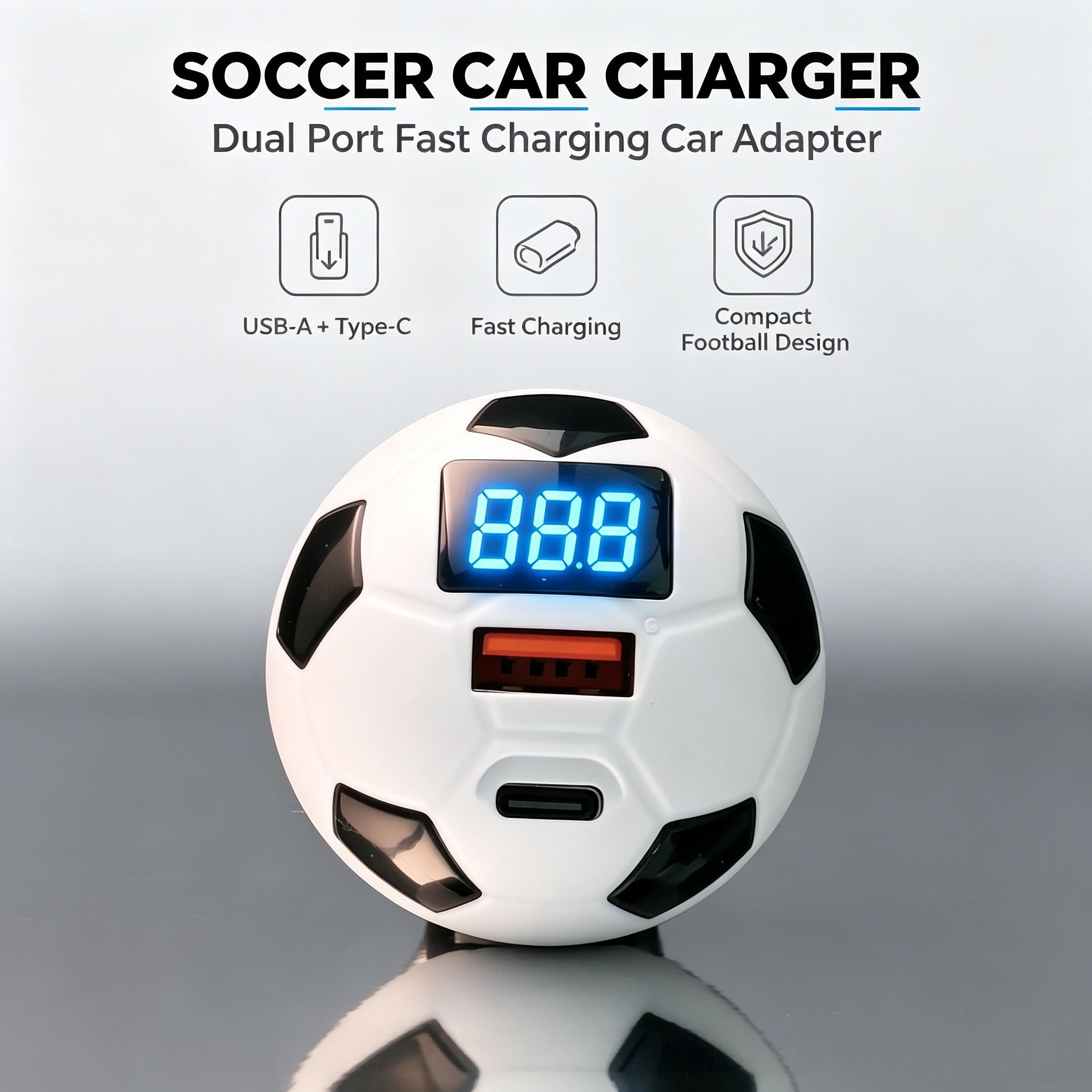 TEMU 2026 Style Super Fast Car Charger, 2-in-1 Car Fast Charger, With Fast Charging Type-c And Qc3.1 1pc Usb Port, Digital Display Screen, Portable