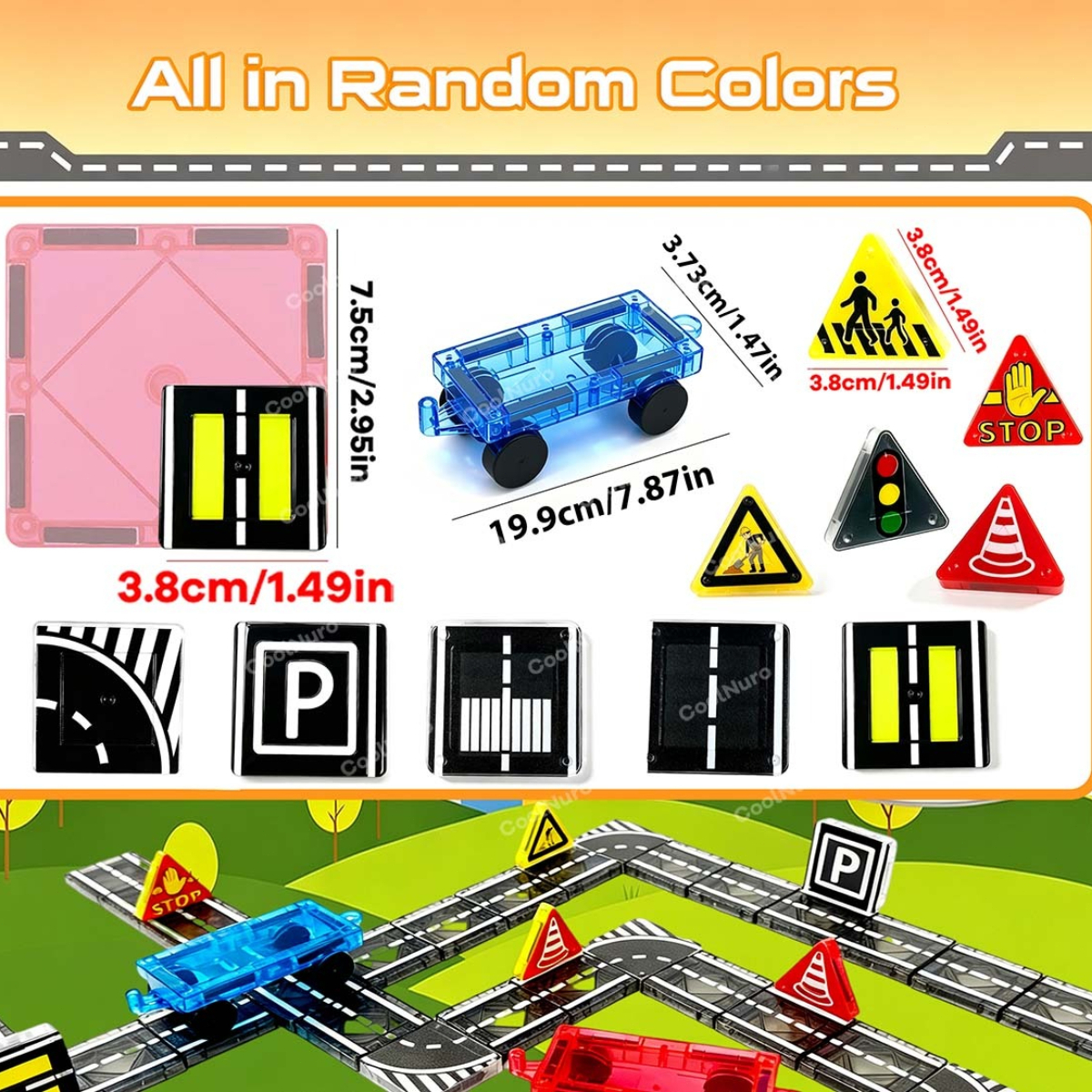 24/44pcs Magnetic Building Blocks Road Set for Kids