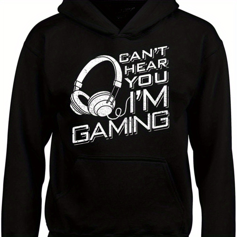 

I'm Gaming" Graphic Hoodie For Men - Casual Long Sleeve Pullover With Kangaroo Pocket, Cotton , Fall/winter