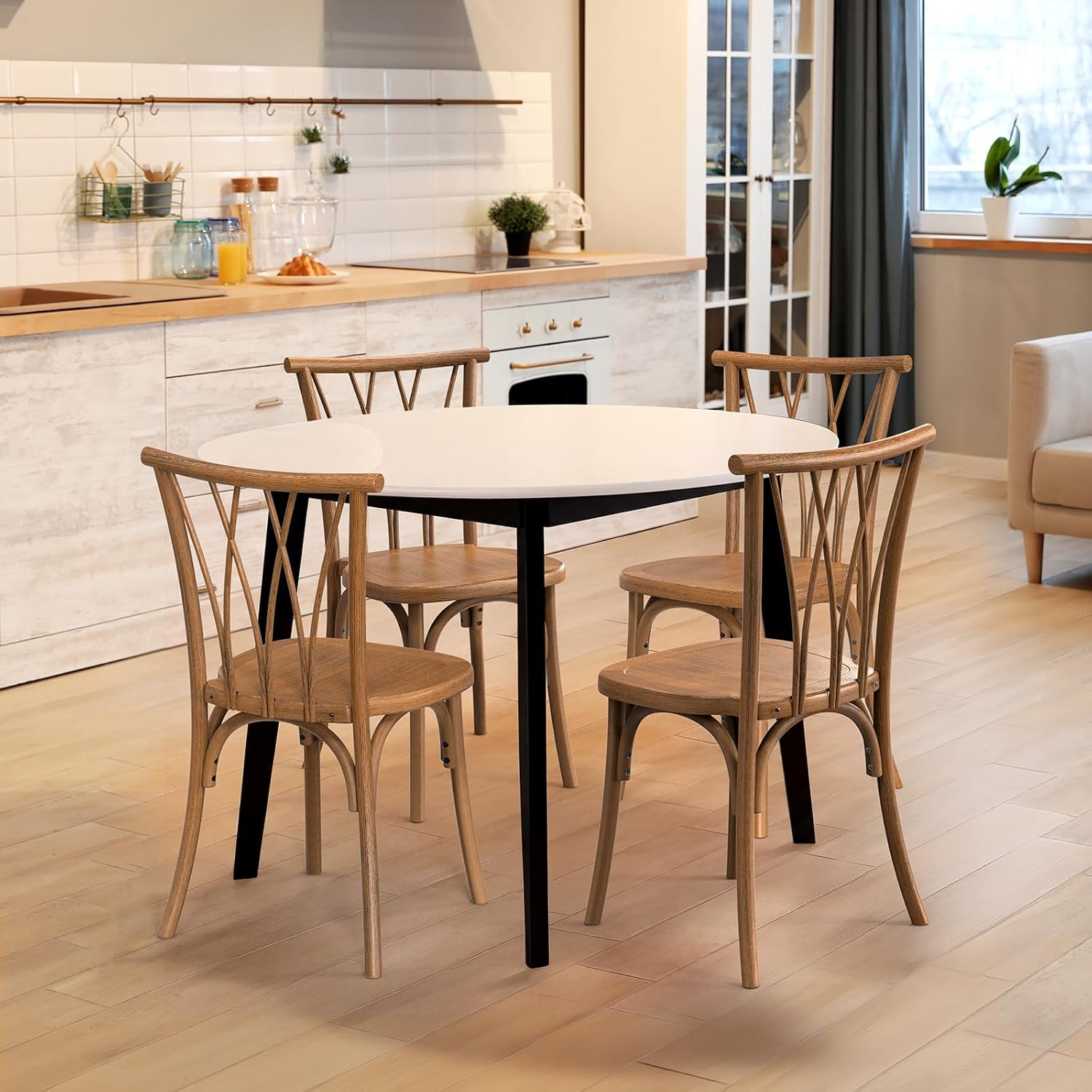 Plastic Outdoor Dining Chairs Set of 4/8, Stackable Patio Chairs with Wicker Backrest, Waterproof Indoor Outdoor Kitchen Chairs, 400 Lbs Weight Capacity, Farmhouse Brown/Black/White Wedding Party Banquets Waiting Chairs