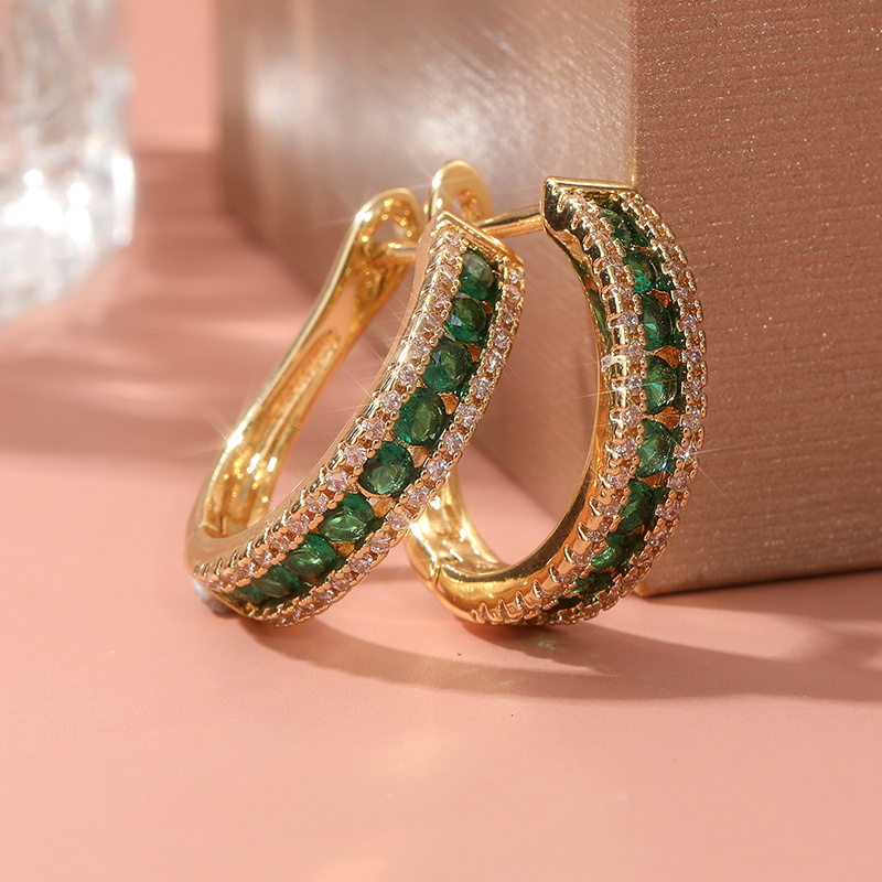 Image of 1 Pair Of Fashionable And Luxurious Green Synthetic Zirconia Women's Earrings, Exquisite Jewelry Additions For Banquets And Parties