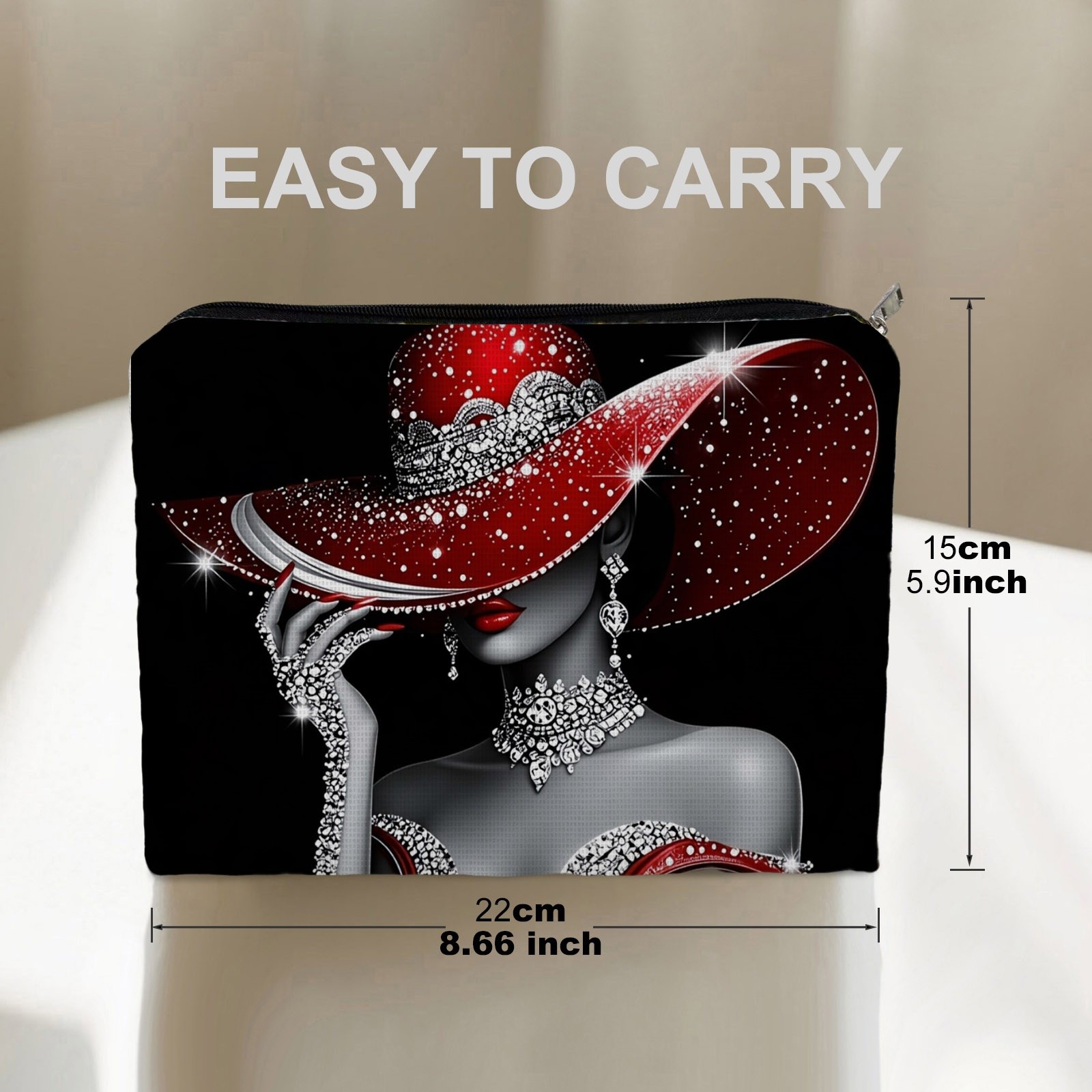 TEMU 1pc Luxury Woman Print Double-sided Polyester Makeup Pouch, 5.9in*8.66in Portable Cosmetic Bag, Great Gift For , Ideal For Travel & Storage