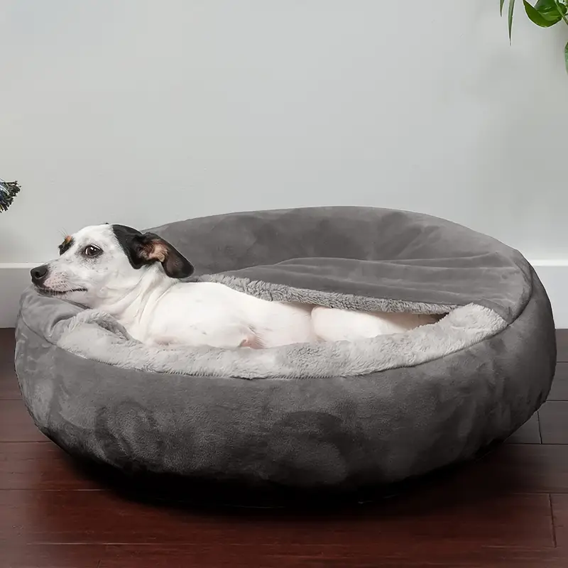 1pc sack bed with hood plush cat cave cuddler polyester fiber fill non slip bottom machine washable calming pet bed for small to medium dogs and cats pet bed cozy cat enclosure soft velvet texture Product details 4
