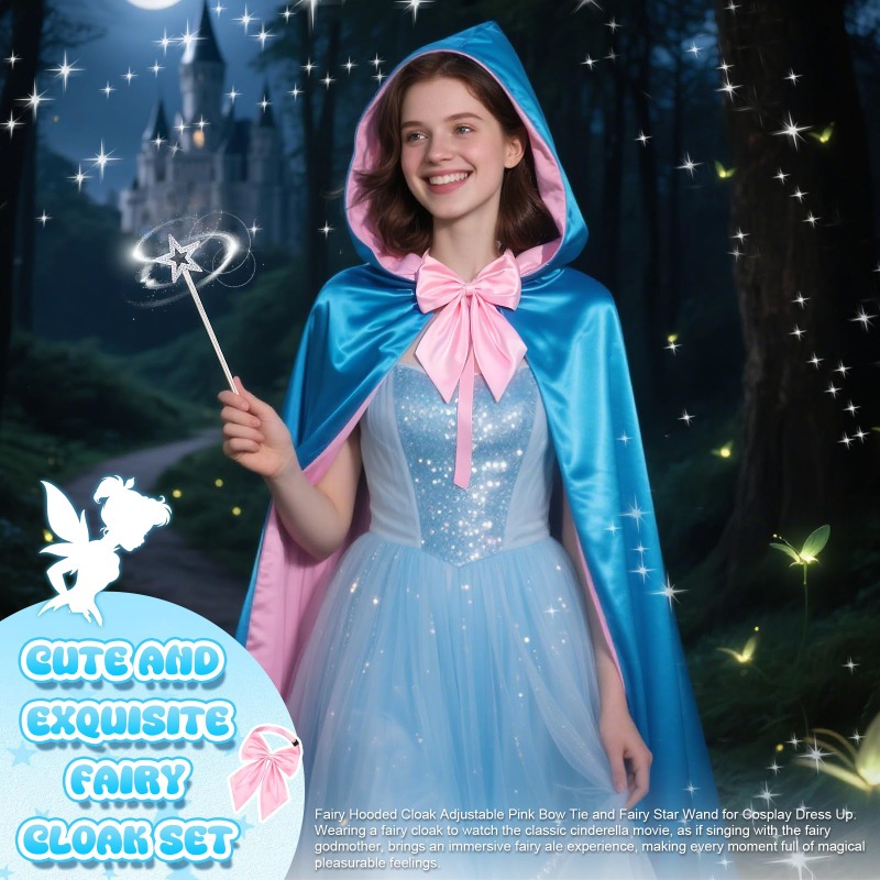 Fairy Godmother Costume Set Fairy Accessories Blue Hooded Cape Bow Tie Star Wand Amazon.com: Horolam Fairy Godmother Costume Set, Fairy  main image 4