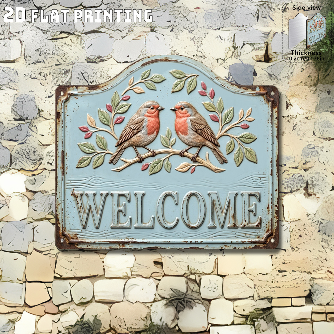 TEMU 2d Flat, Vintage-style Wooden Bird-themed Welcome Sign, 2d Flat 1pc, Suitable For Garden Decoration, A Gift For Gardening Enthusiasts, Durable