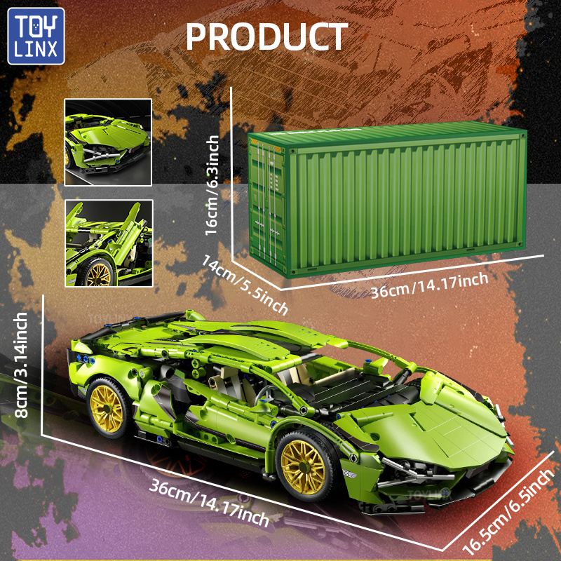 Image of 1314pcs Scale 1:14 Car Building Blocks! Precision Particles Are Assembled, Mechanical Structure Details Are Full, Fluorescent Green Body Outlines Smooth Lines, Christmas And New Year Gifts