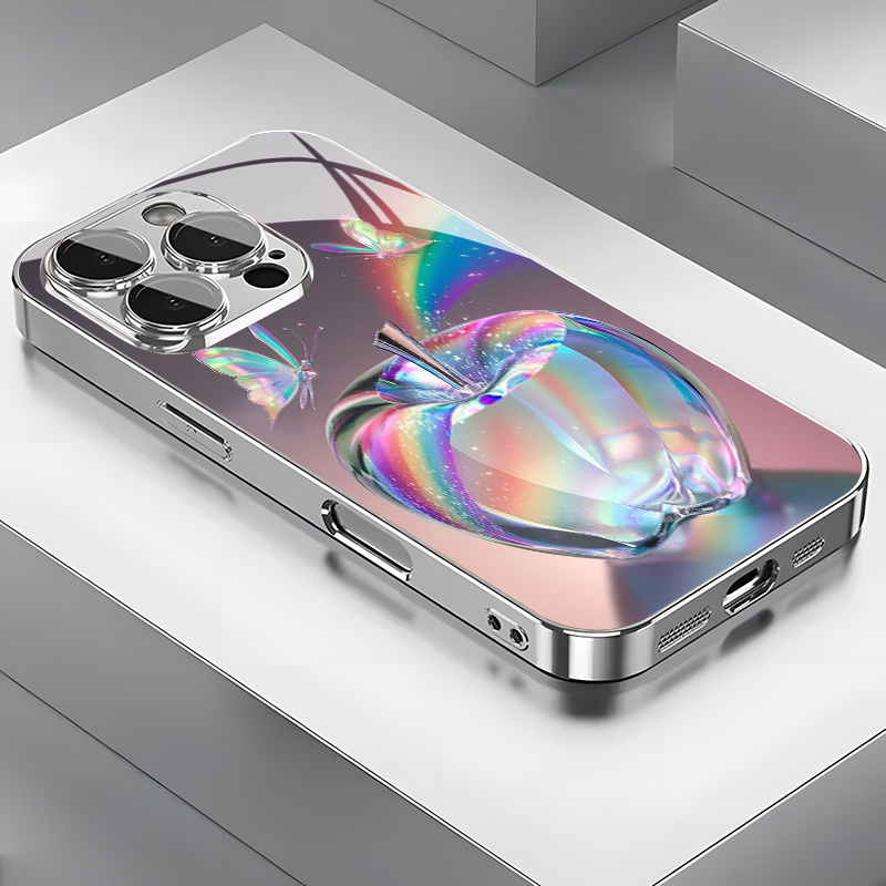 TEMU Phone Case: Aurora Colorful Elegant And Gorgeous Pattern Electroplated Glass Phone Case, Suitable For Iphone 16 Pro Max/15 Pro/14