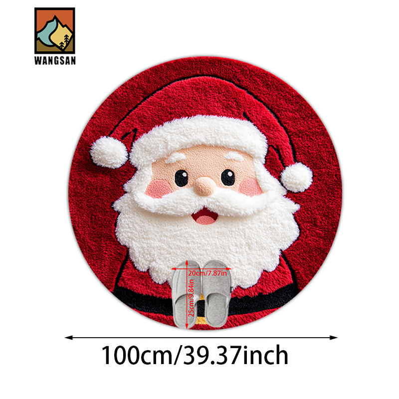 TEMU 1pc Alfombra de baño antideslizante con diseño de Papá Noel, material de franela, alfombra redonda para el piso, decoración de felpa, adecuada