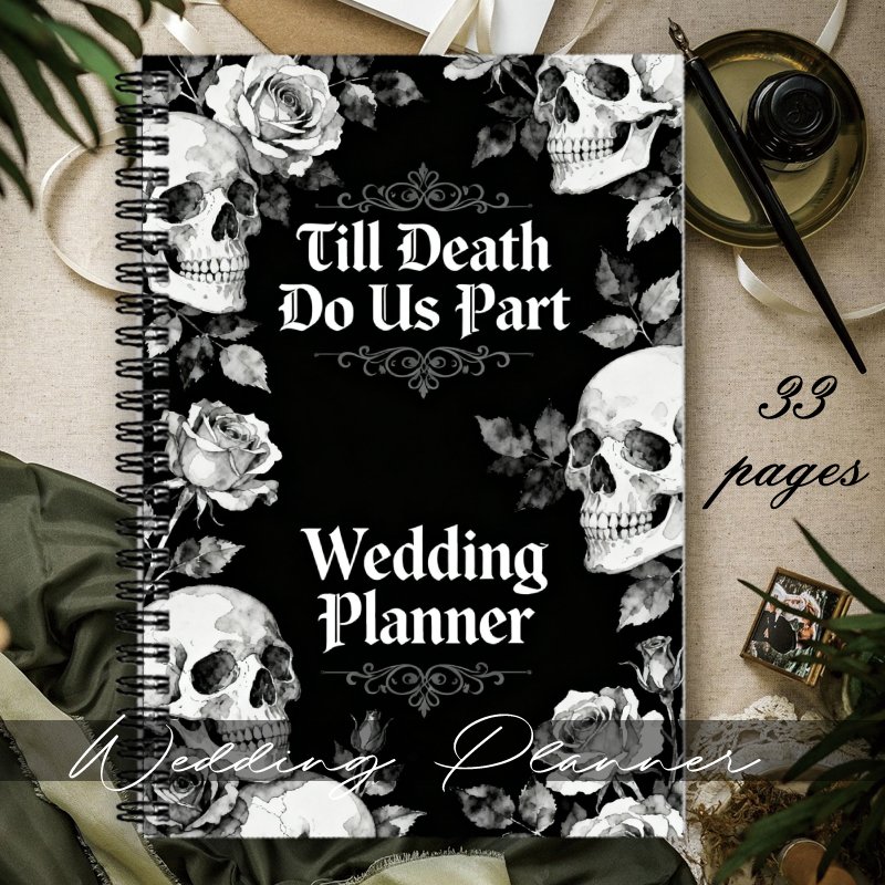TEMU 1pc Spiral Notebook Wedding Planner With Gothic & Roses Design, Note-taking Journal, Ideal Bridal Engagement Gift For Girlfriend Wife Husband