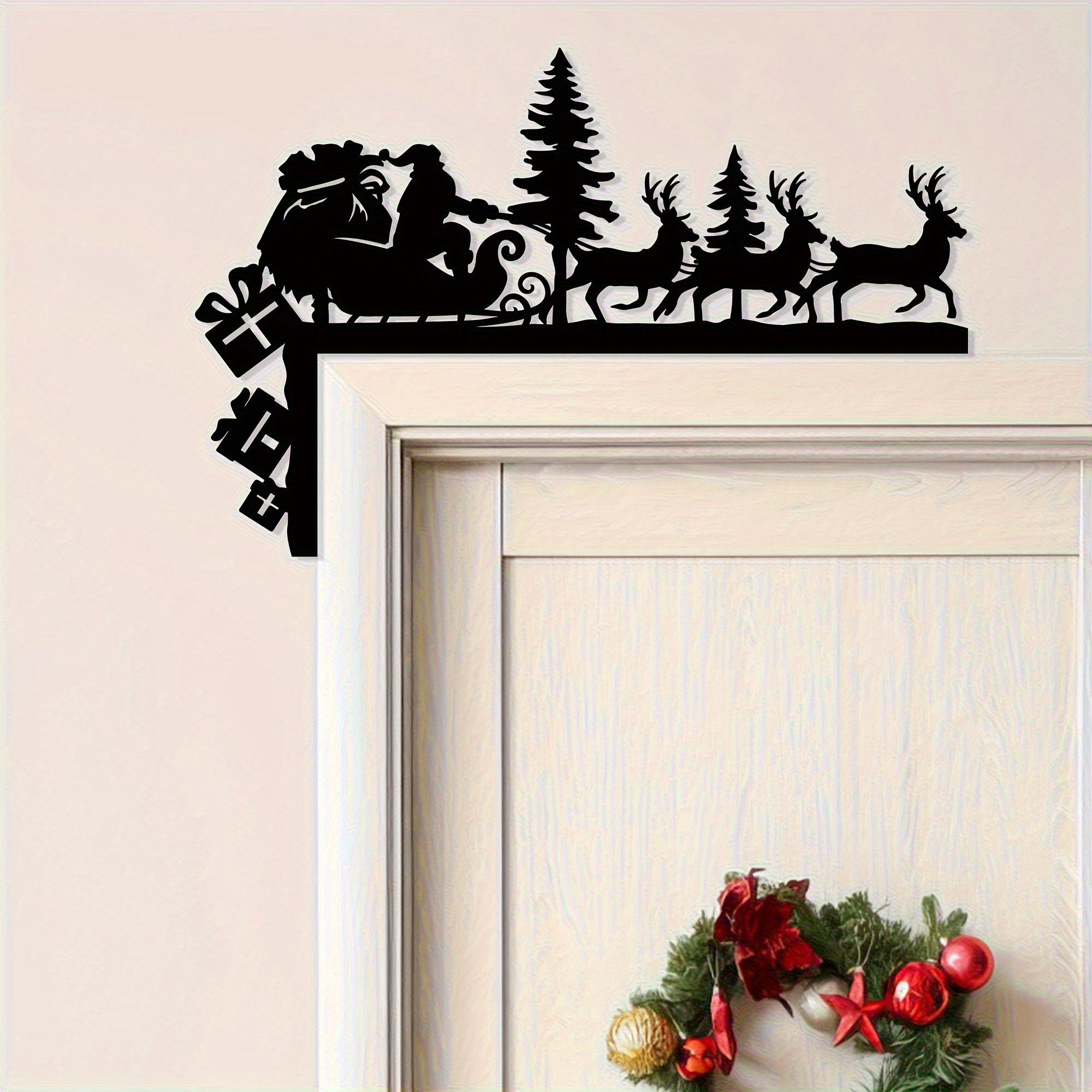 TEMU 2d Flat, 1pc 2d Flat Acrylic Christmas Door Corner Decoration - Santa And Reindeer Art, No Power Needed, Easy-to-hang Wall/door Decor, Durable
