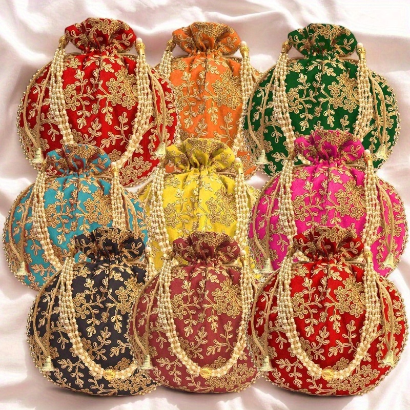 IGH Ethnic Potli Bag for Women, a Handbag with Pearl Handles, Perfect As a Bridal Clutch Purse