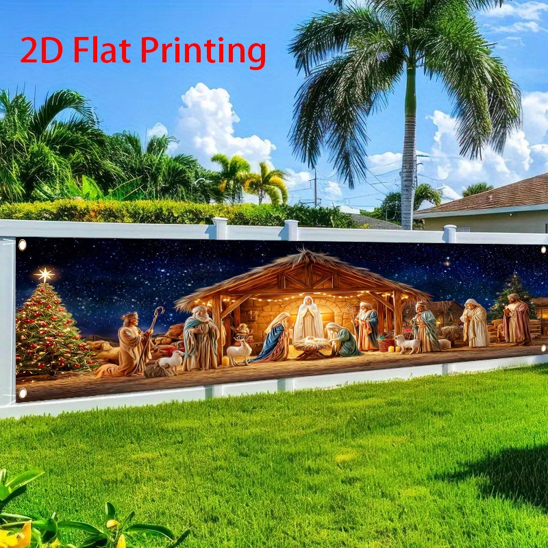 TEMU 2d Flat - 2d Flat - 2d Flat 1pc Christmas Birth Scene Fence Banner 3 (2) Suitable For Indoor And Outdoor Use, Suitable For Garden Fence, Garage,