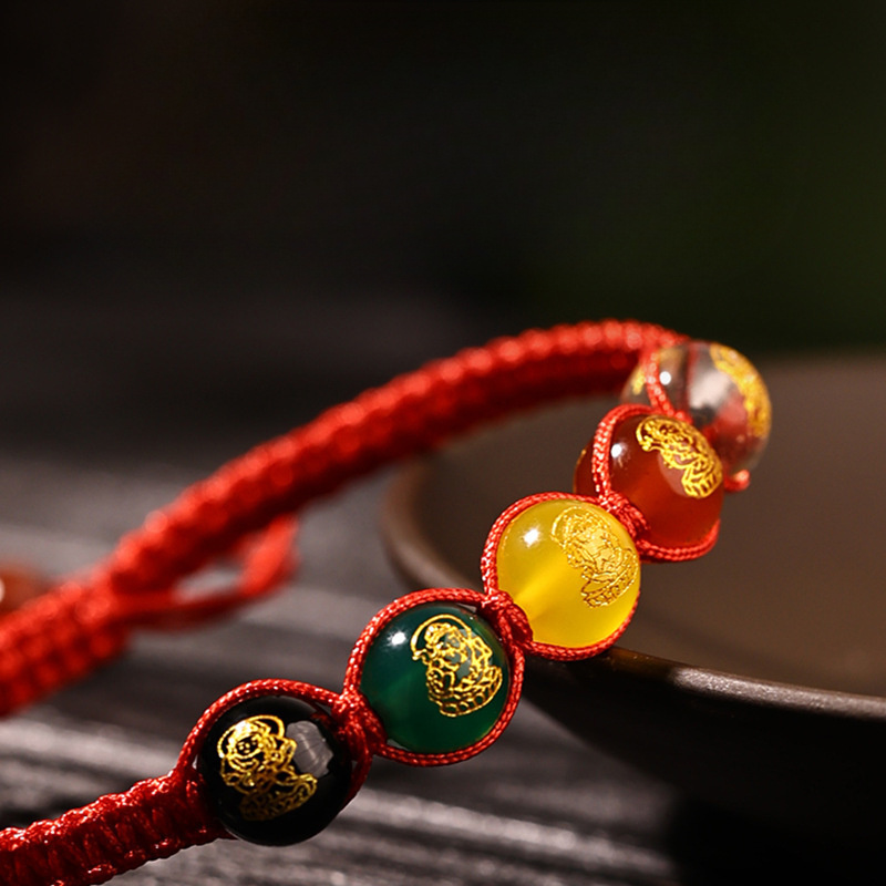 Bohemian Style Adjustable Red Rope Bracelet with Multicolored Beads