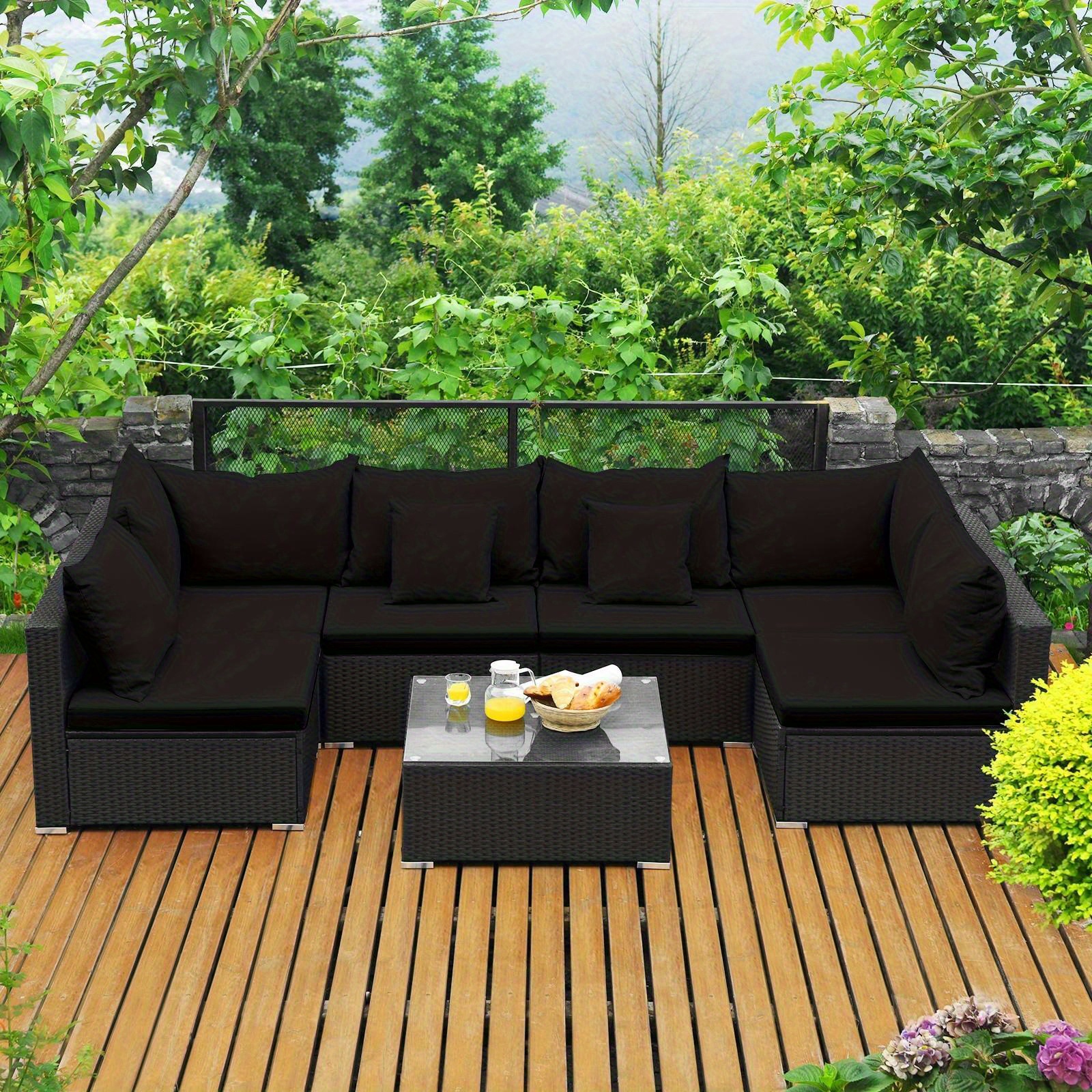 TEMU MULTIGOT Ensemble de Salon en Rotin 7 Pièces, Canapé d'Extérieur Sectionnel, Mobilier de Jardin