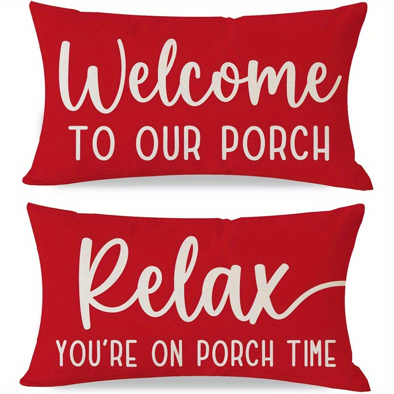 Set Of 2, Red Decorative Pillow Covers For Outdoor Patio Decor, Lumbar Cushion Covers For Sofa, One-sided, Pillow Insert Not Included, Measuring 12x20 Inches