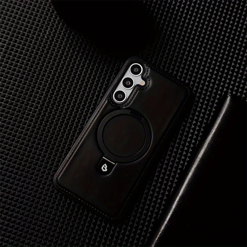 TEMU Phone Case - Faux Leather Case With A Metal Bracket Suitable For S25 Ultra, High-end Faux Leather Protective Cover For 25 , Ring For S24,