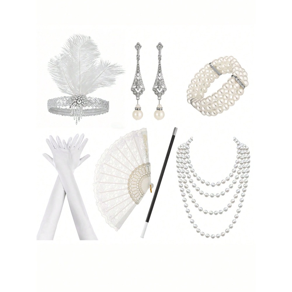 TEMU 7pcs 1920s Vintage Women's Costume Set - Halloween Party Outfit