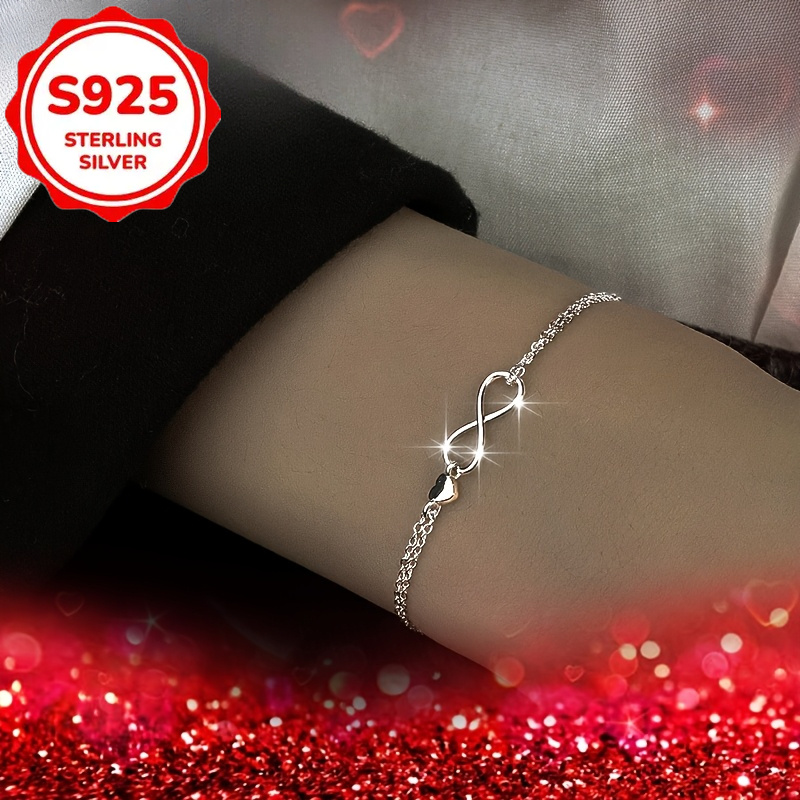 TEMU Un élégant bracelet en argent S925 avec un pendentif cœur simple et , idéal pour , les fêtes, et de Saint-Valentin