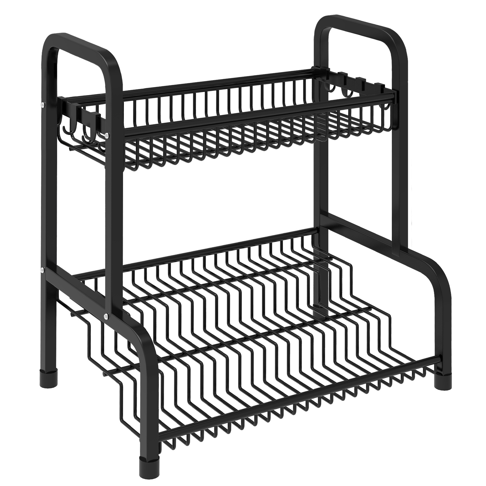 Image of 2-tier Condiment Rack With 8 Hooks - Detachable Metal Kitchen Storage Rack, Countertop Condiment Rack, Black, Va-cerulean