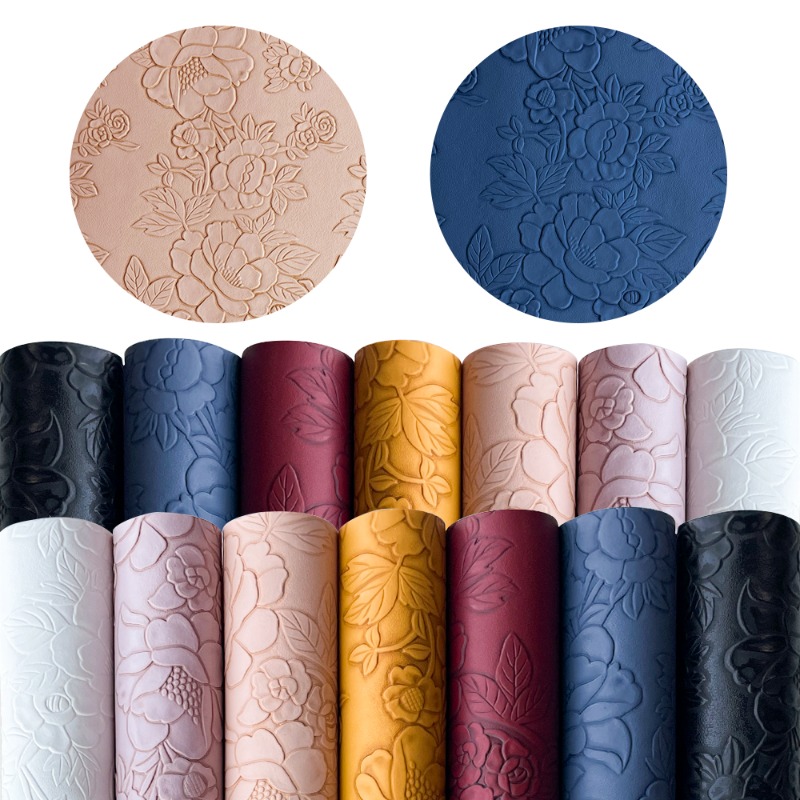 Image of Fv 14 Sheets Vintage Embossed Floral Pu Leather Sheets, 8'x12' (21x30cm) Faux Leather Fabric In Morandi Tones For Diy Hair Clips, Phone Cases, Bags And Sewing Crafts
