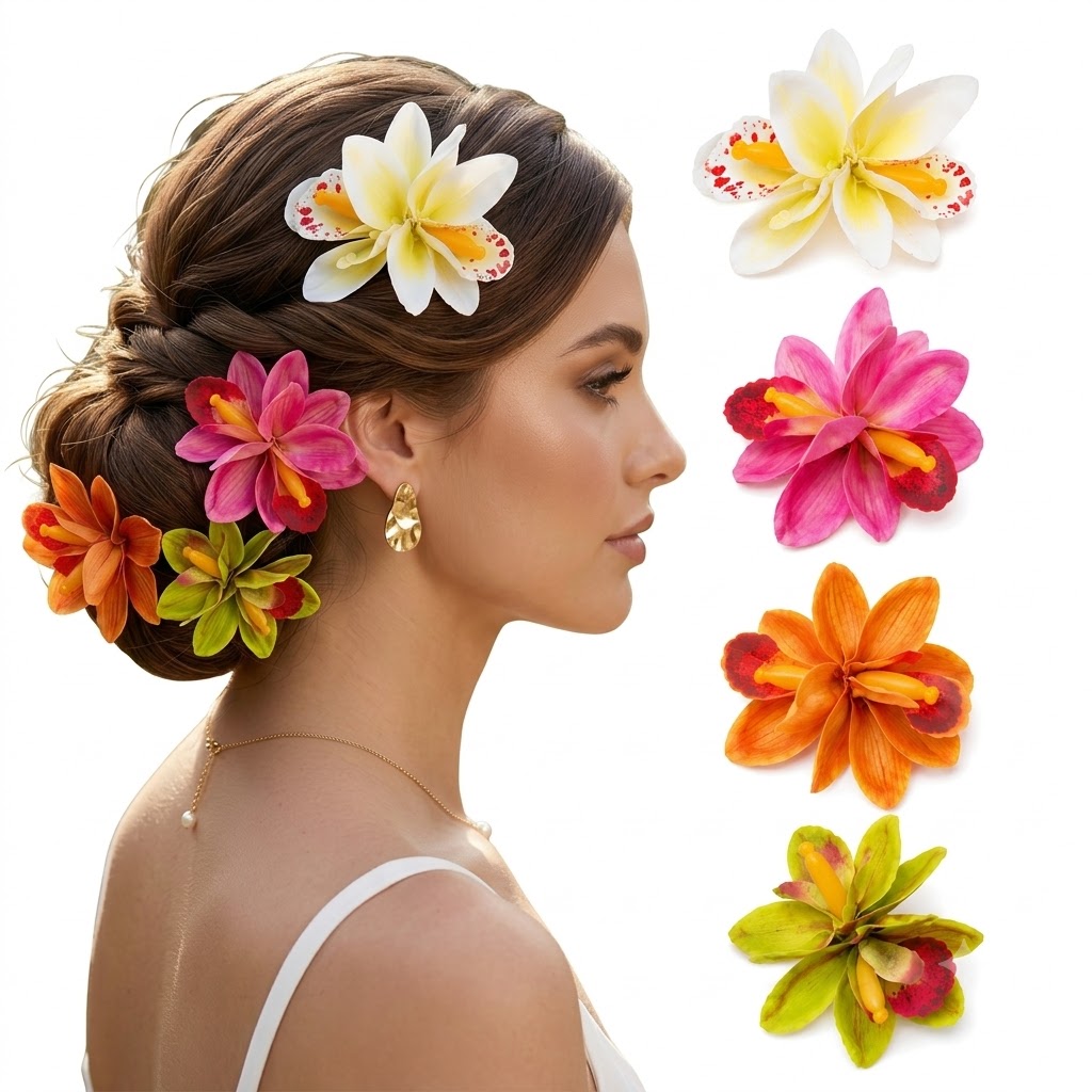 TEMU Lot de 4 pinces à cheveux latérales à fleurs de style bohème, fleurs artificielles multicolores, décoration capillaire pour été, plage, mariage,