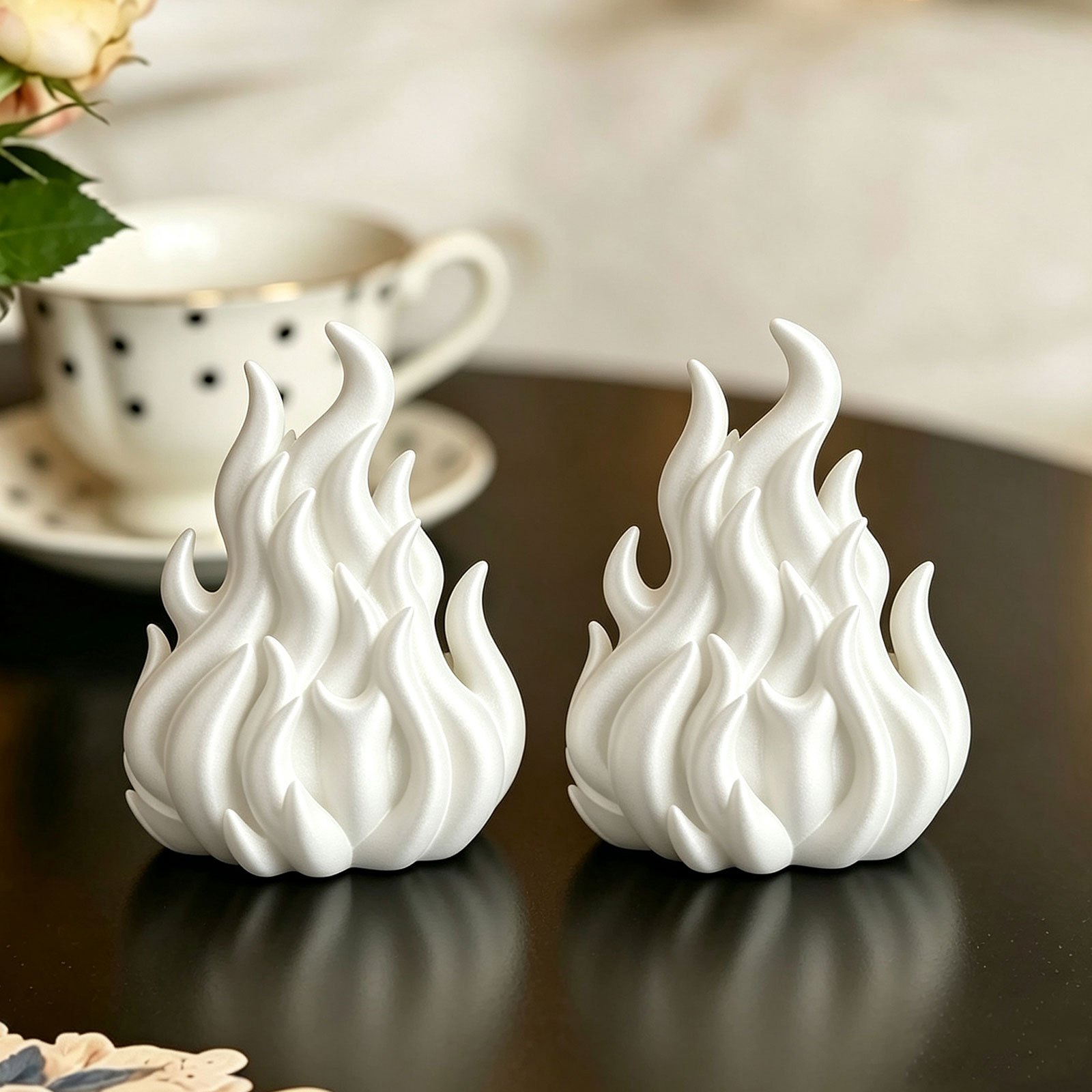 TEMU 2pcs Set White Realistic Flame-shaped Tea Candle Holder (electronic Candle Not Included), Retro Gothic Bohemian Desktop Decoration Ornaments,