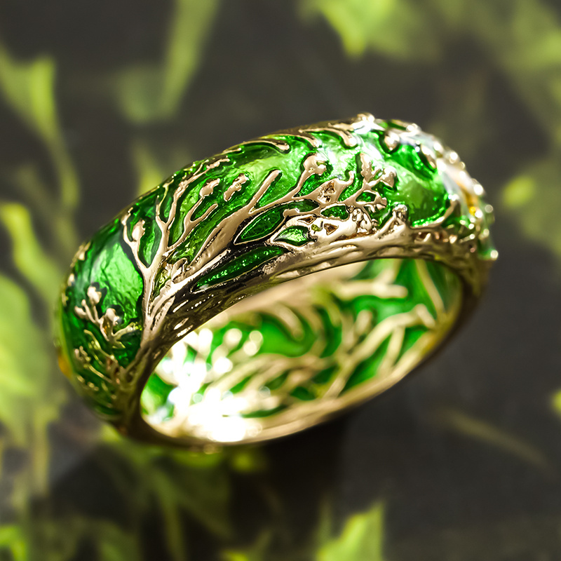 E-shop Einzigartiger Emaille-Ring mit grünem Baumzweig-Design, für Männer und Frauen. Ideal für Partys, Karneval und Punk-Hip-Hop-Trends. Dieses
