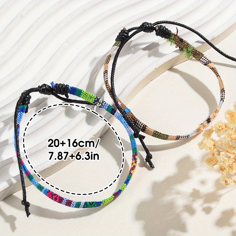 Men's 2pcs Knitted Ankle Bracelet Set, Bohemian Style