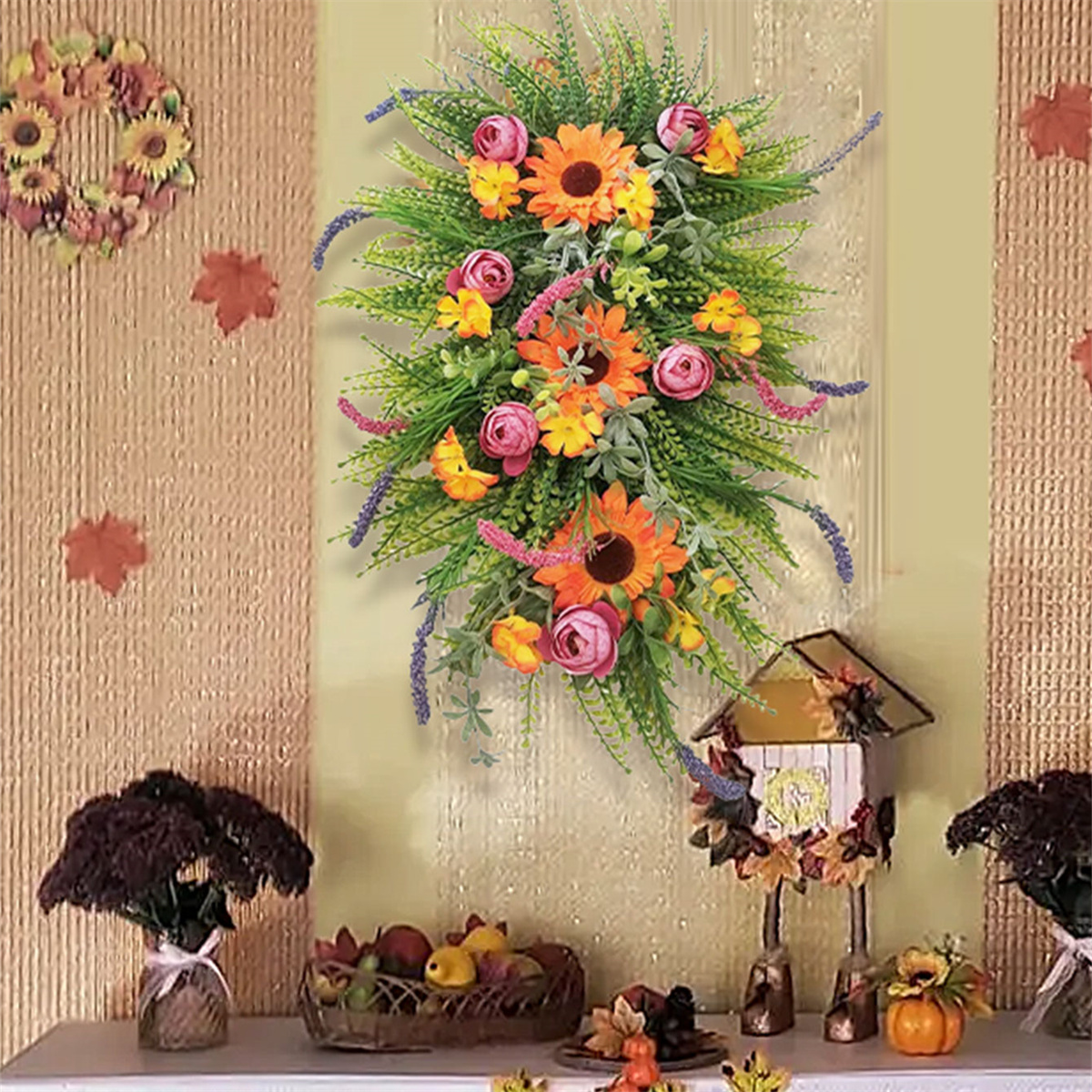 Couronne De Porte Florale Faite Main, Printemps/été, En Pampre De Vigne