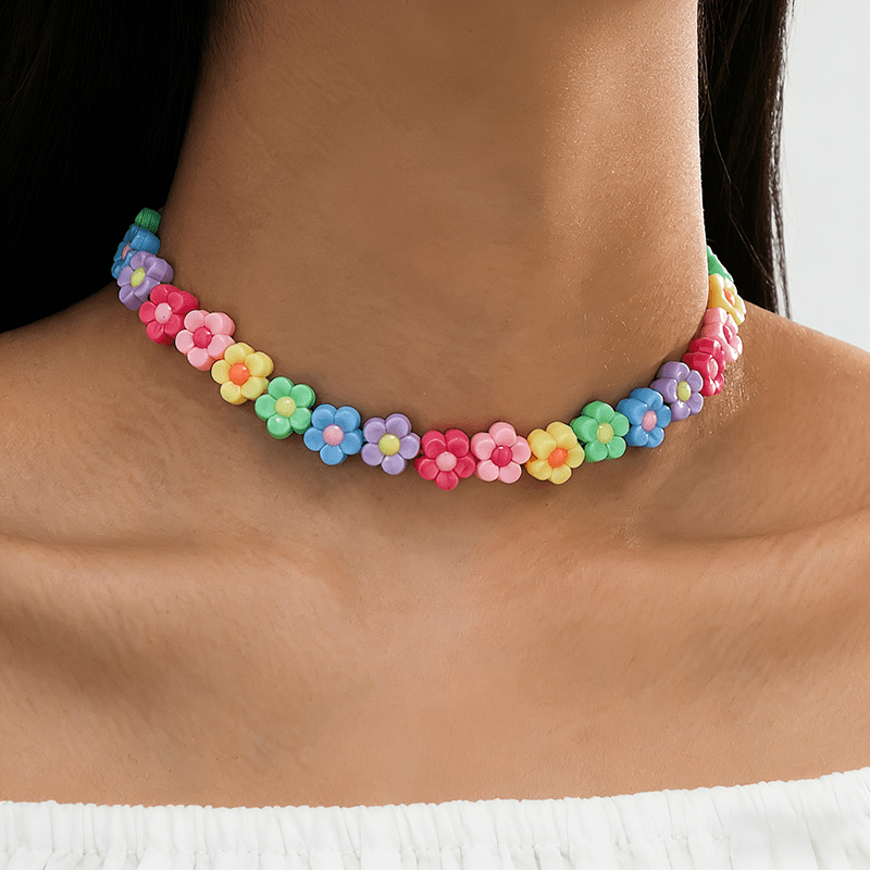 TEMU 1pc Collana Individuale e Colorata con Motivo , Stile Girly , Collana con Perline a Forma di Margherita Colorata, Collana da Donna, Materiale in