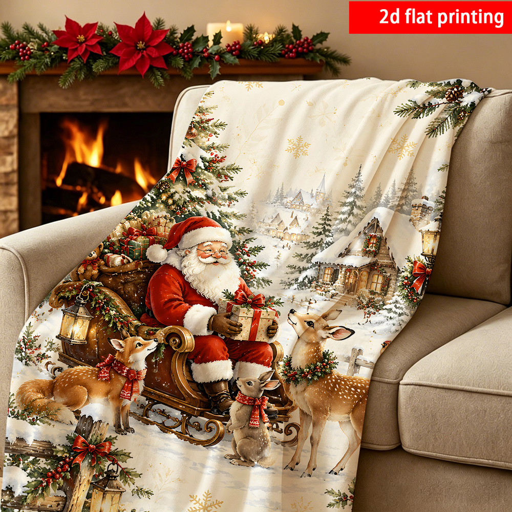 TEMU Stampa piatta 2D, 1 pz Coperta in flanella con stampa di innevata natalizia con di , con motivi di , e , stampa su un solo , morbida e