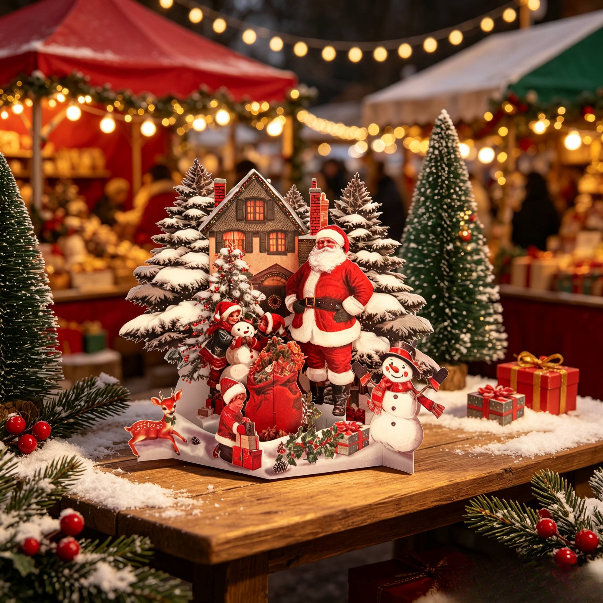 TEMU Pop-up 3d Christmas Card - Festive Santa Claus & Snowman Scene, High-quality Paper, English Text, Ideal For Holiday Greetings, Christmas