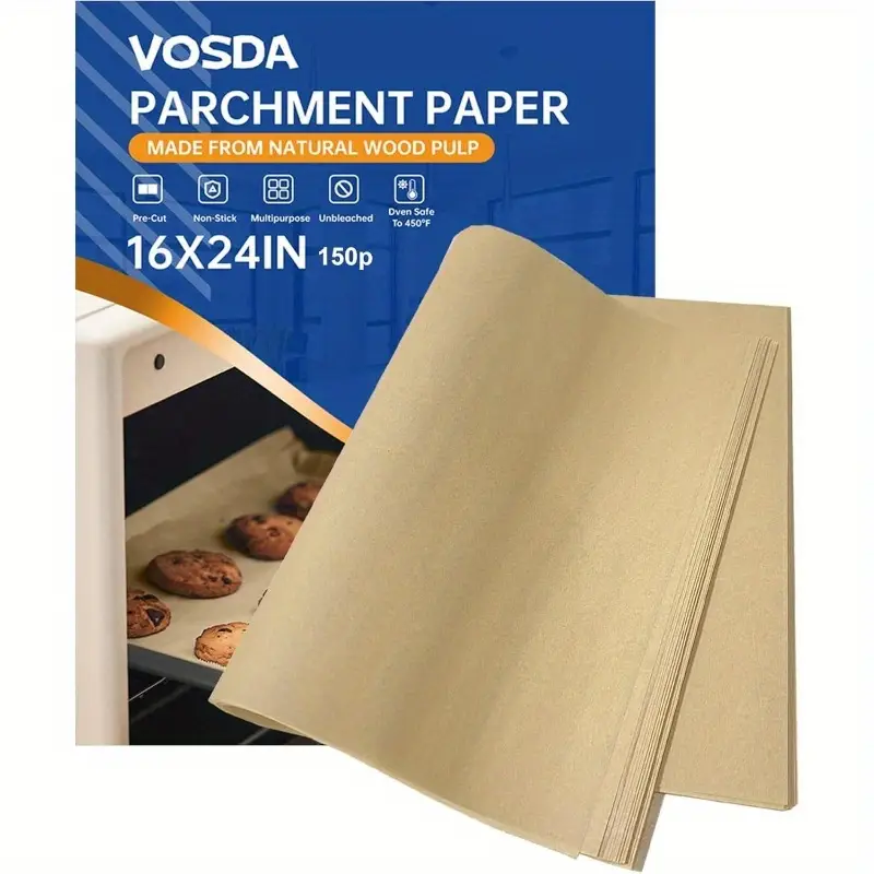 parchment paper sheets baking 16 - 24in precut non - stick parchment paper unbleached baking sheet paper air fryer, baking, grilling, steaming, oven suitable bread cake 150p Product details 0
