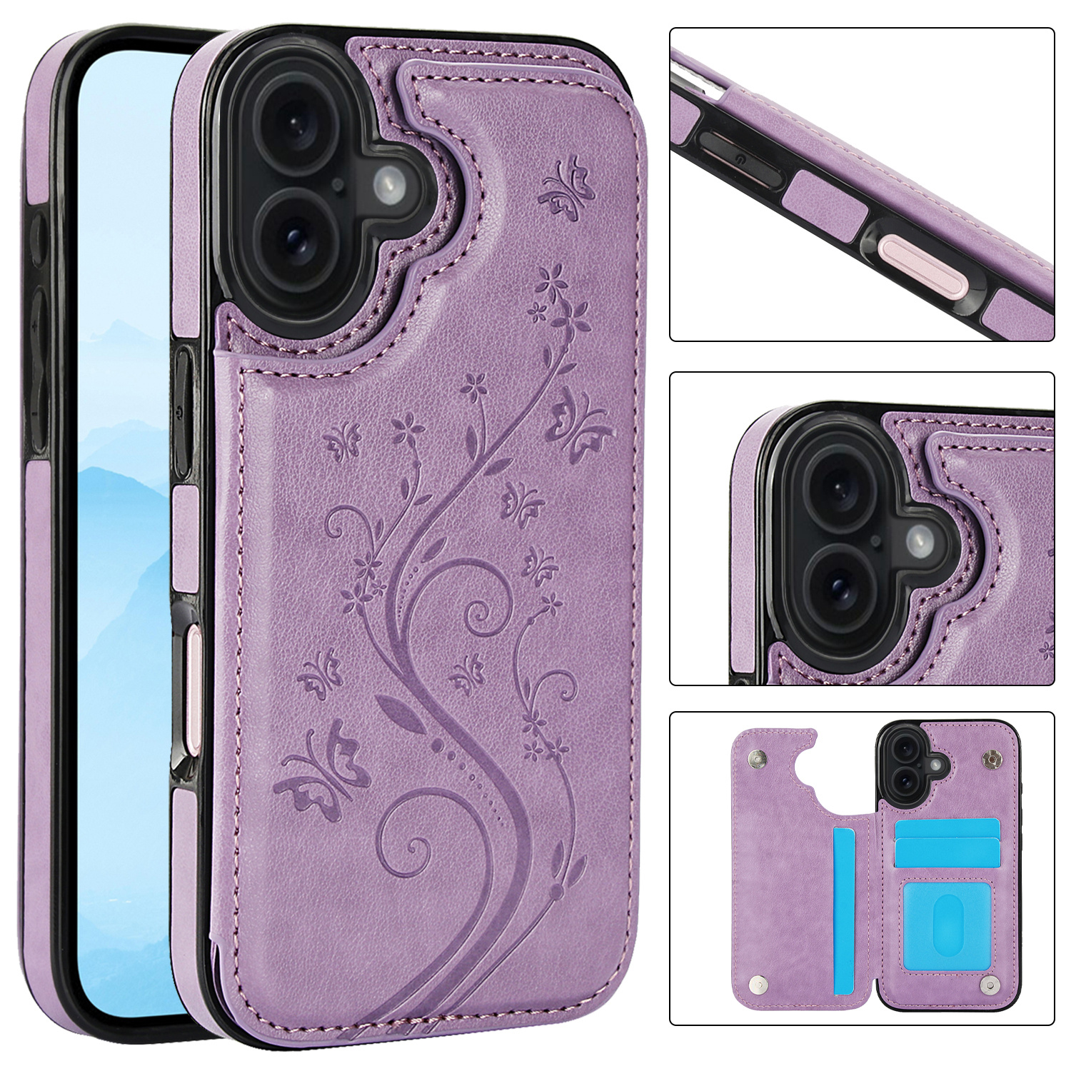 TEMU Phone Case: Wallet Embossing Double Buckle With Card Slot Kickstand Photo Frame Magnetic Flip High-quality Artificial Leather Case Suitable For
