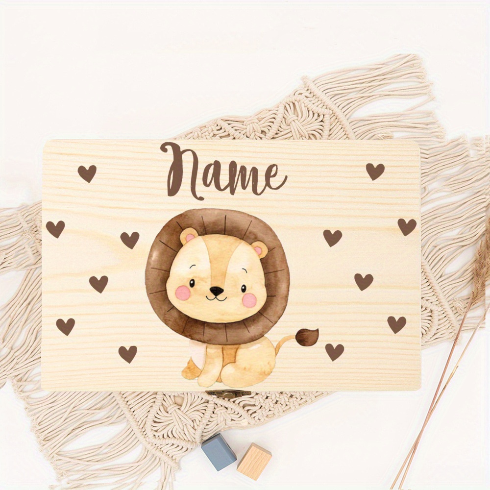 Personalized Wooden Keepsake Box, Cute Animal Print Memory Boxes Customized Name, Storage Box, Decorative Box, Treasure Box, Birthday Gift, Shower Gift, Room Decoration