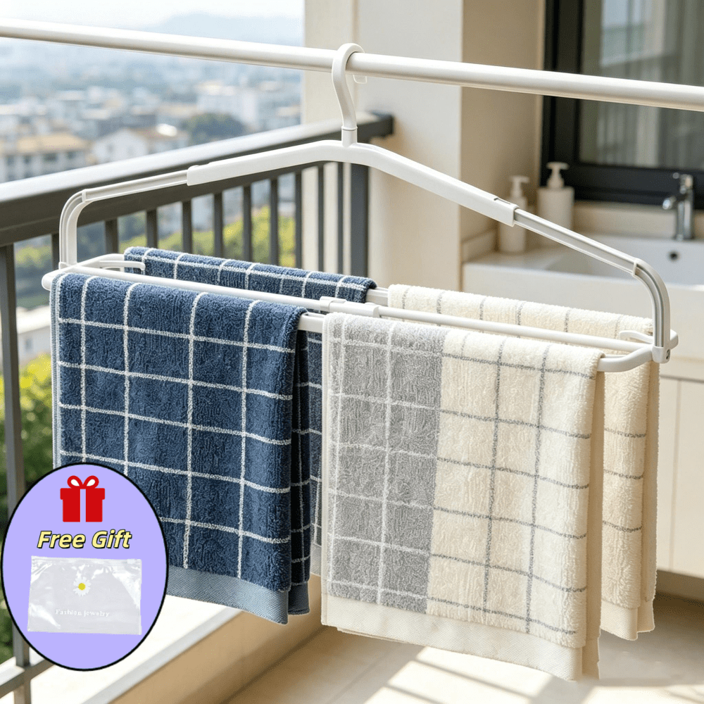 TEMU 2pcs Set (1pc White Foldable Adjustable Towel Rack And 1pc Storage Bag) For Bed Sheets And Bedding. Foldable And Adjustable Towel Rack,
