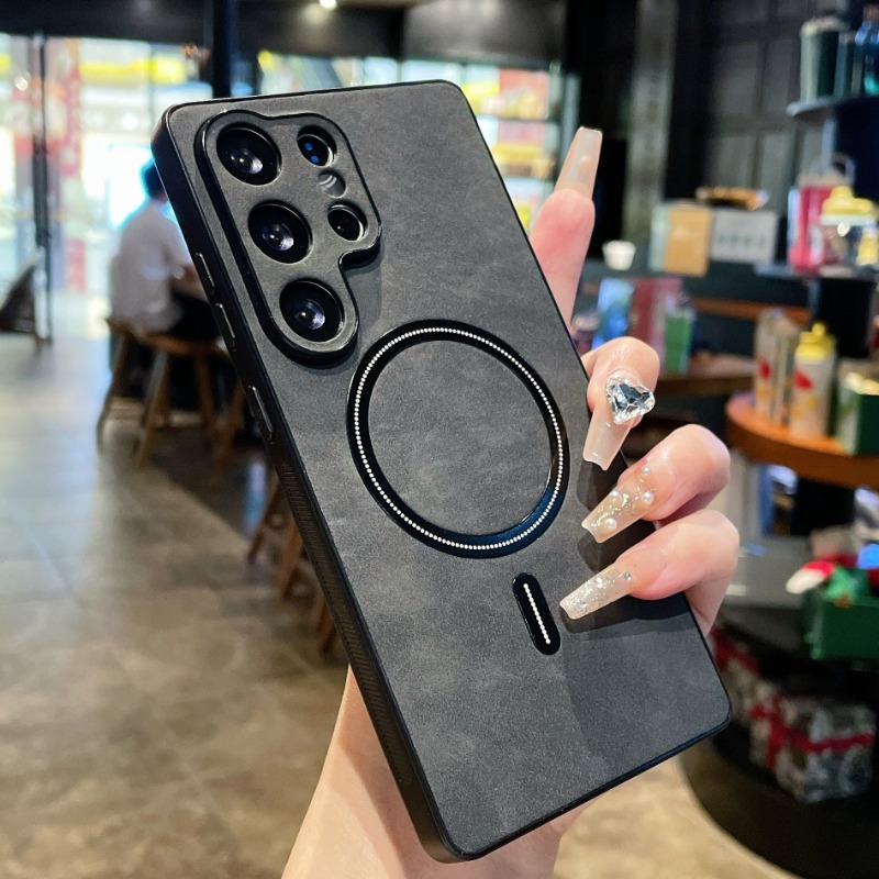 E-shop Handyhülle: Premium-Schutzhülle aus Kunstleder, unterstützt kabelloses Laden, passend für for Galaxy S24 S23 S22 S21 + S25 Ultra S26 Handyhüllen