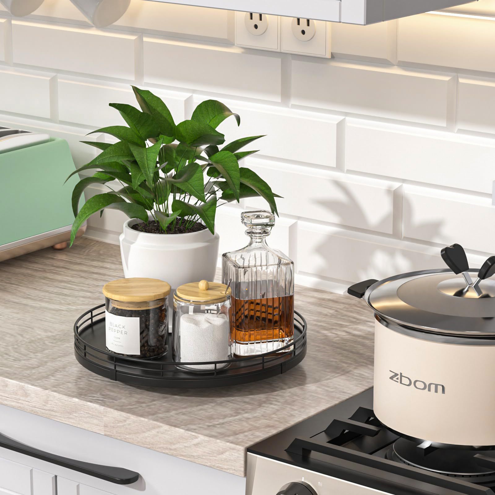 Lazy Susan Organiseur à épices Rotatif à 360 ° Plateau En Métal Pour Garde- Manger De Cuisine, Meuble De Salle De Bain, Réfrigérateur, Table, Noir