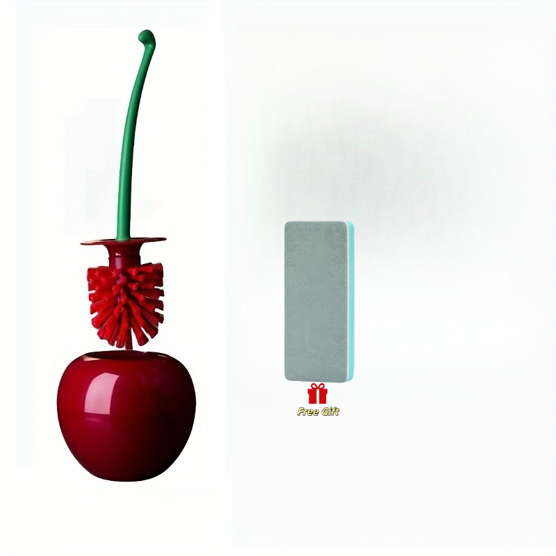 TEMU 2pcs Set: 1pc Red Toilet Brush + 1pc Descaling Sponge. Red Toilet Brush Set With A Cute Long-handle Brush Featuring A Detachable Brush Head And