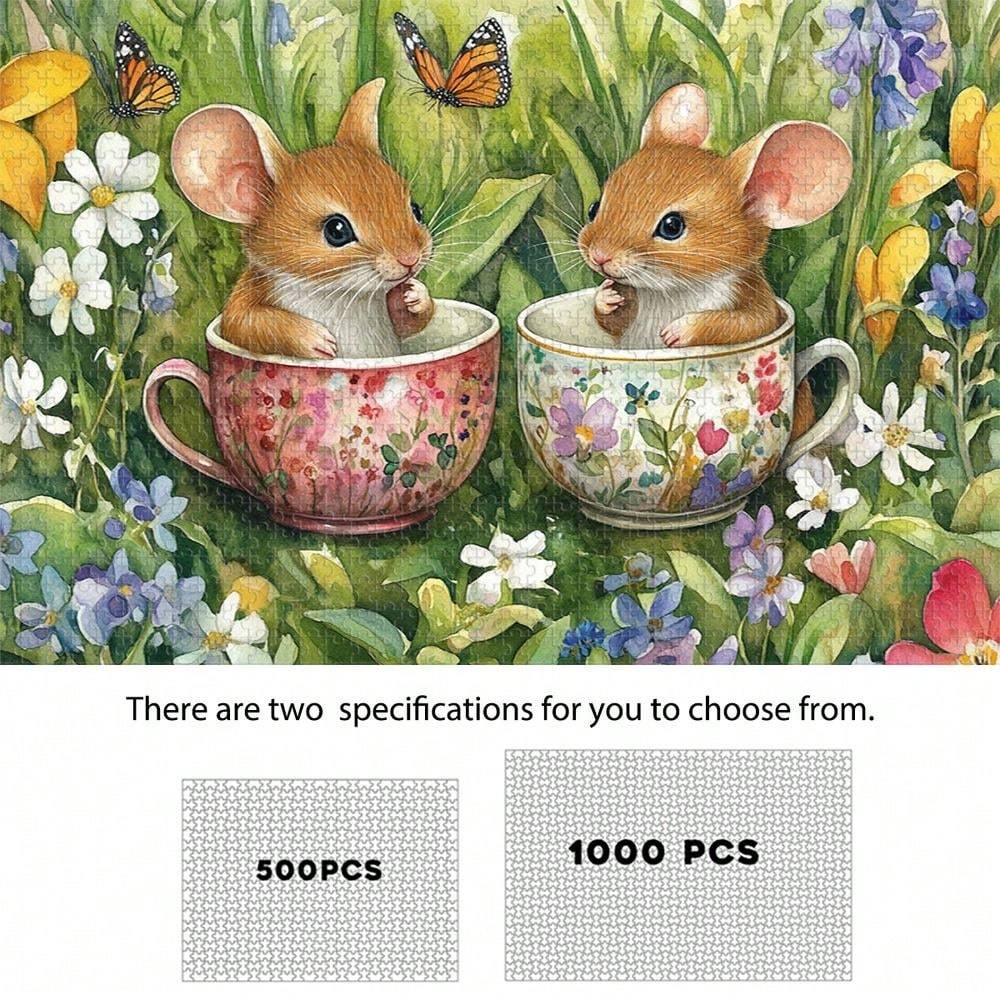 

Garden 500/1000pcs - Mice In Teacups With Fluttering Butterflies, , Ideal Gift For Puzzle Enthusiasts, No Electricity Required, Featherless